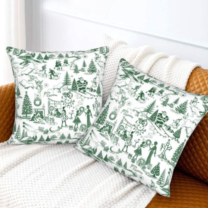 Winter Holiday Xmas Throw Pillow Covers 18x18 inch Set of 2 Christmas Toile Cushion Covers for Sofa Couch