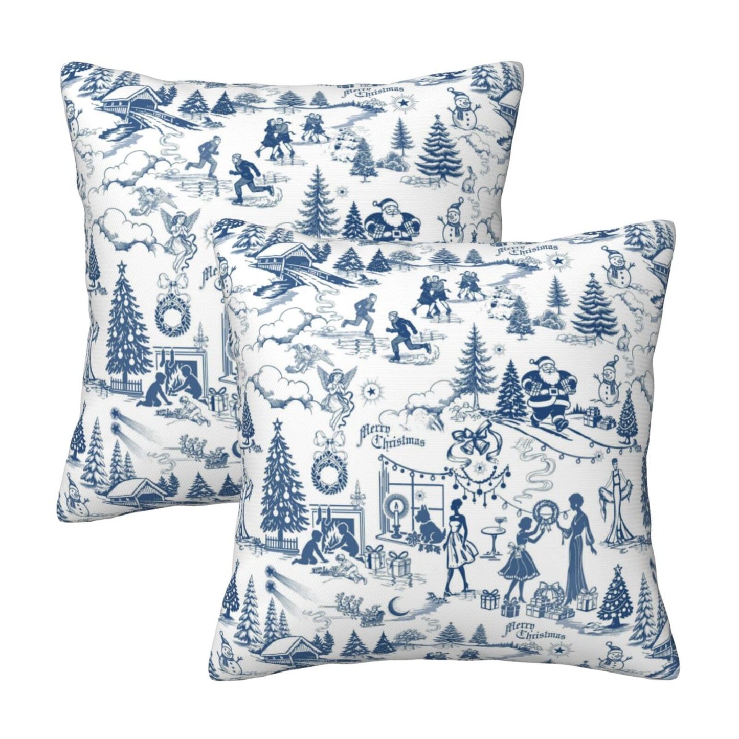 Winter Holiday Xmas Throw Pillow Covers 18x18 inch Set of 2 Christmas Toile Cushion Covers for Sofa Couch