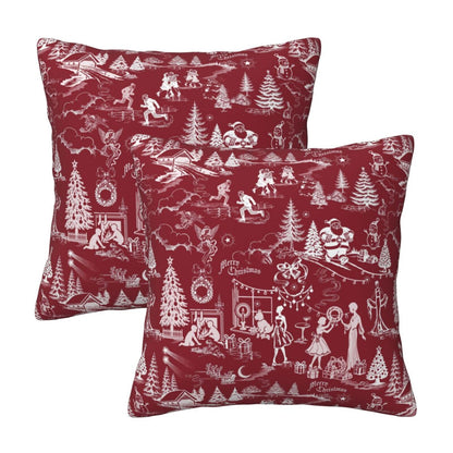 Winter Holiday Xmas Throw Pillow Covers 18x18 inch Set of 2 Christmas Toile Cushion Covers for Sofa Couch