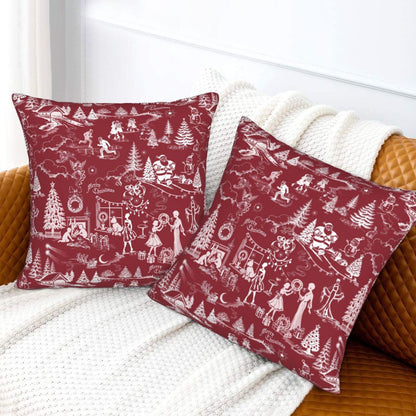 Winter Holiday Xmas Throw Pillow Covers 18x18 inch Set of 2 Christmas Toile Cushion Covers for Sofa Couch