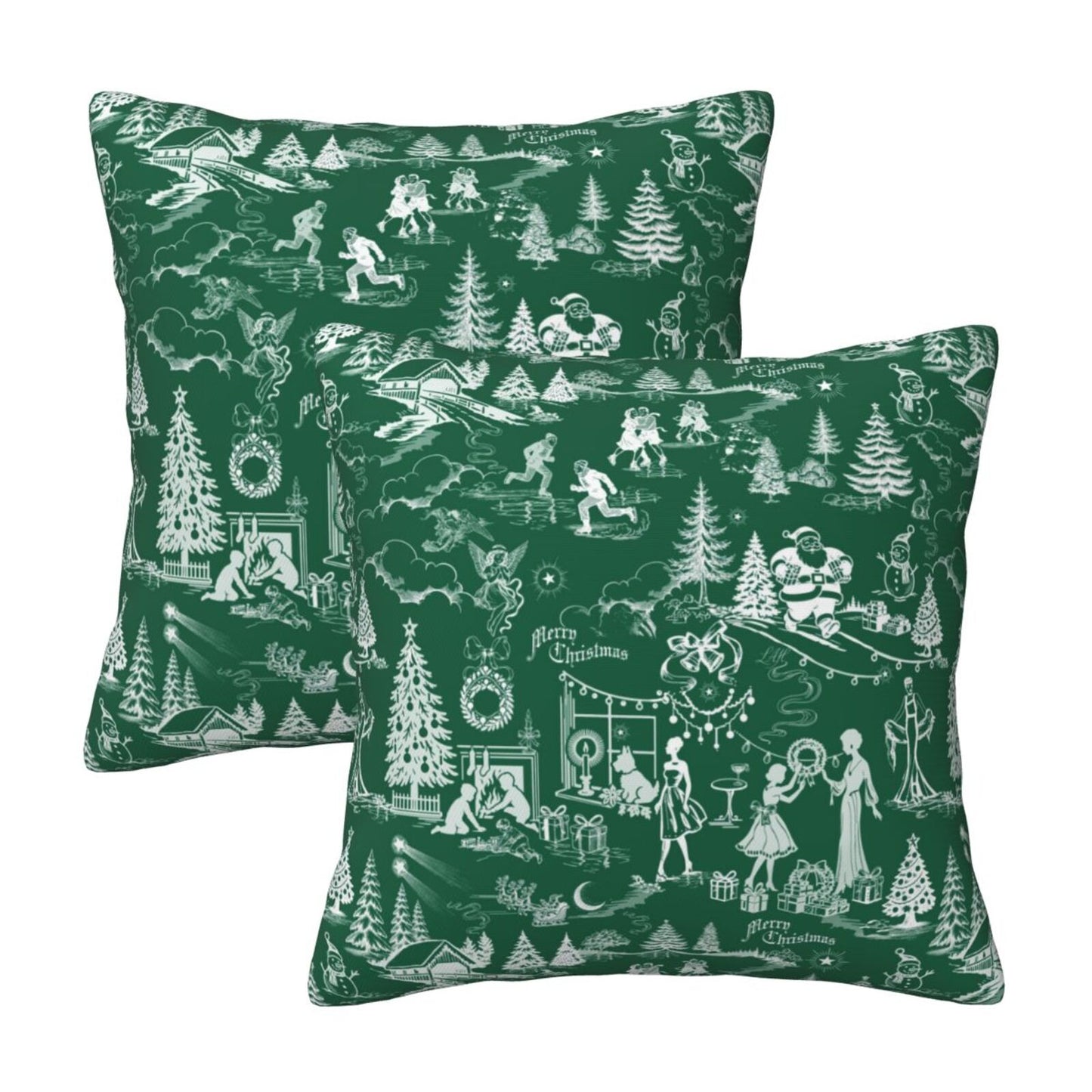 Winter Holiday Xmas Throw Pillow Covers 18x18 inch Set of 2 Christmas Toile Cushion Covers for Sofa Couch