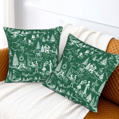 Winter Holiday Xmas Throw Pillow Covers 18x18 inch Set of 2 Christmas Toile Cushion Covers for Sofa Couch
