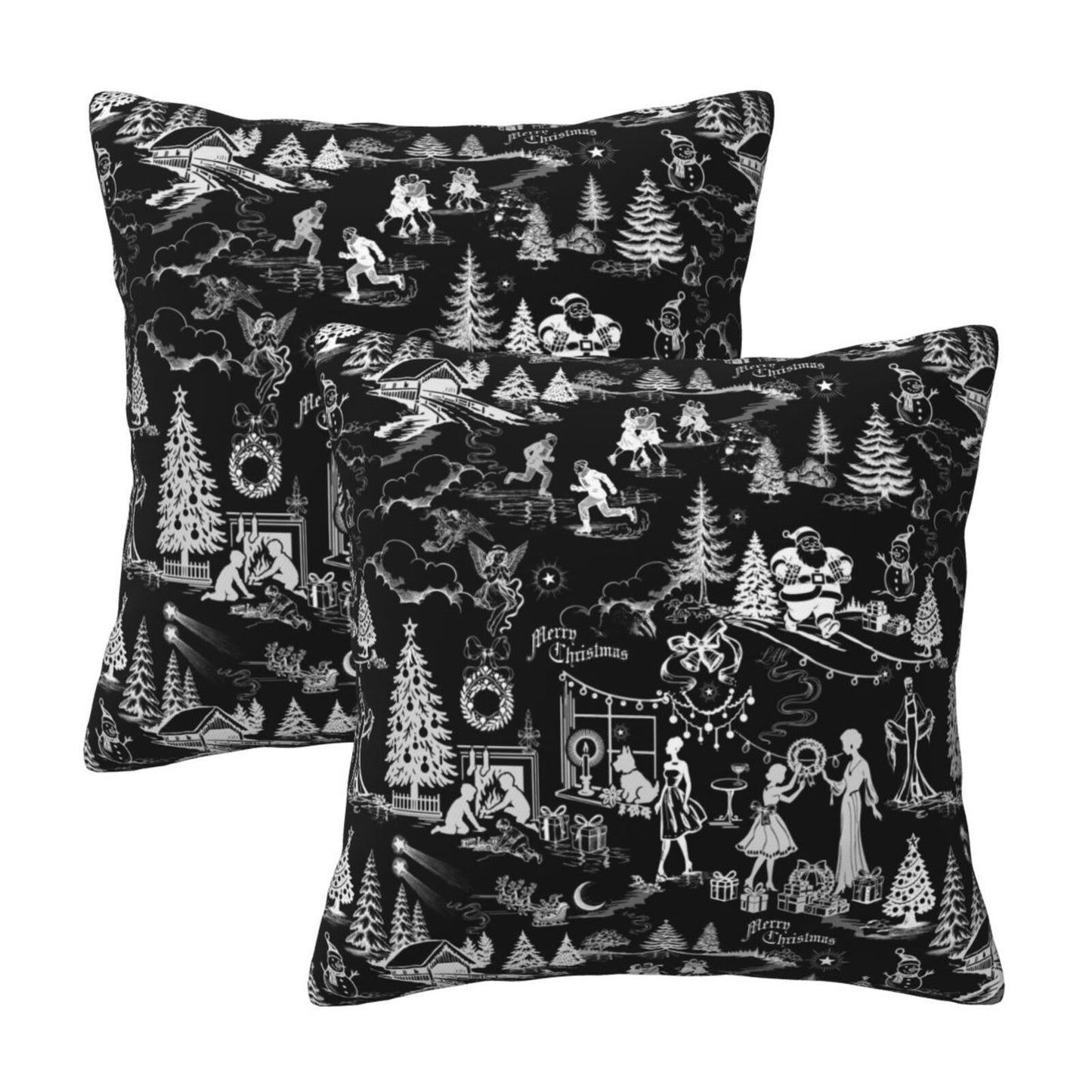 Winter Holiday Xmas Throw Pillow Covers 18x18 inch Set of 2 Christmas Toile Cushion Covers for Sofa Couch
