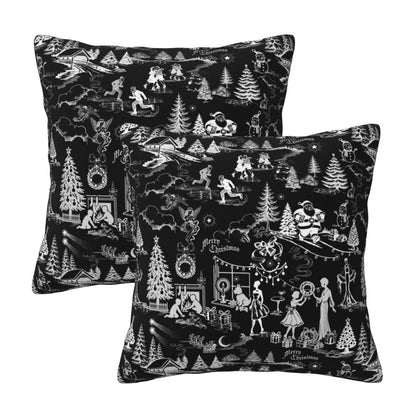 Winter Holiday Xmas Throw Pillow Covers 18x18 inch Set of 2 Christmas Toile Cushion Covers for Sofa Couch