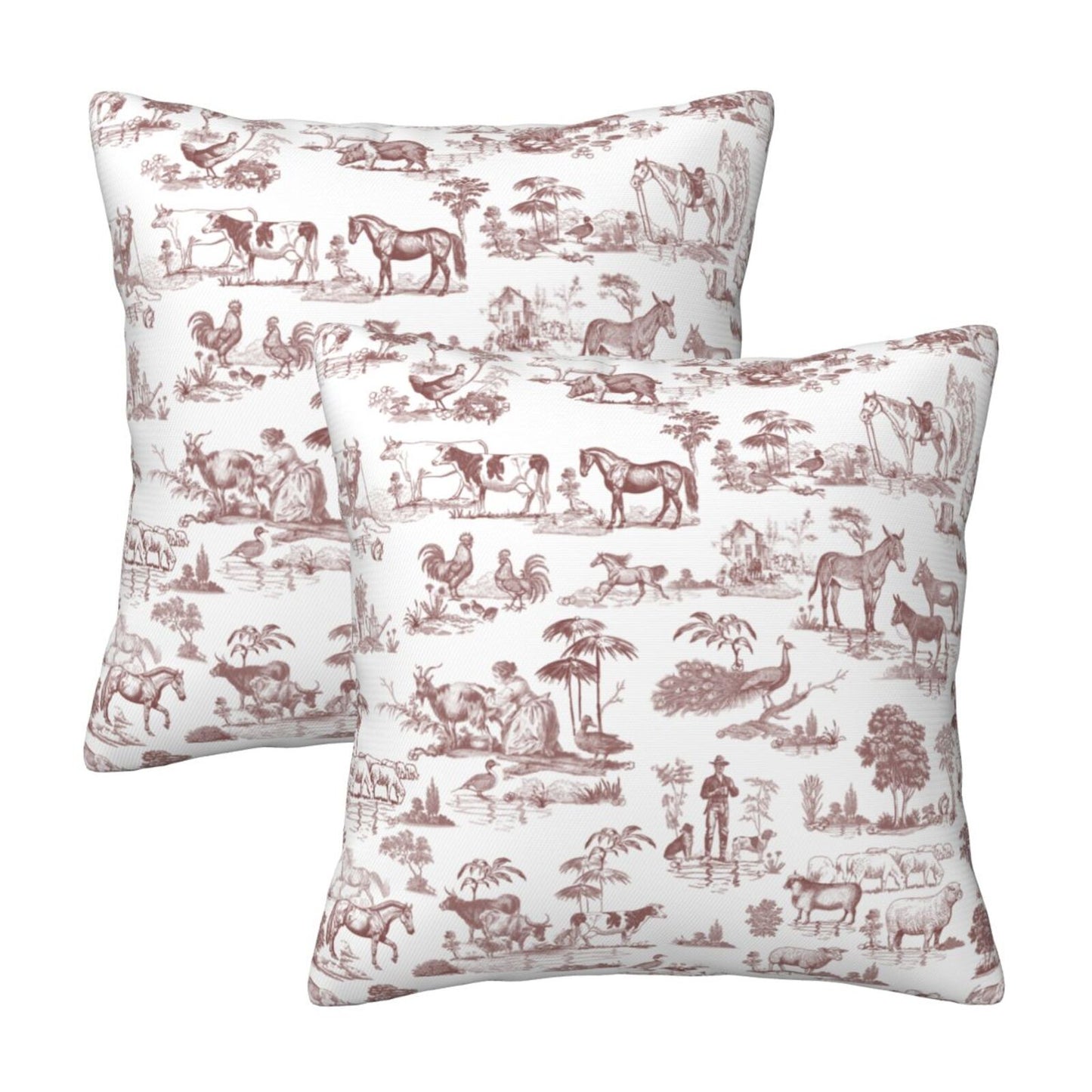 Farmhouse Toile Throw Pillow Covers 18x18 inch Set of 2 Vintage Nature Countryside Velvet Decorative Cushion Covers for Sofa Couch