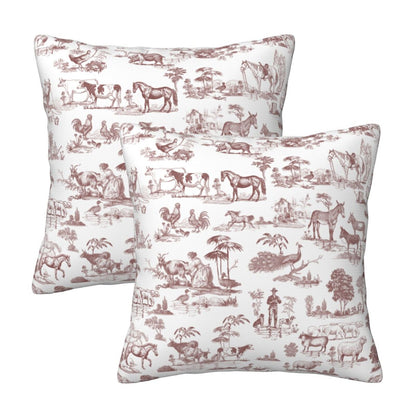 Farmhouse Toile Throw Pillow Covers 18x18 inch Set of 2 Vintage Nature Countryside Velvet Decorative Cushion Covers for Sofa Couch