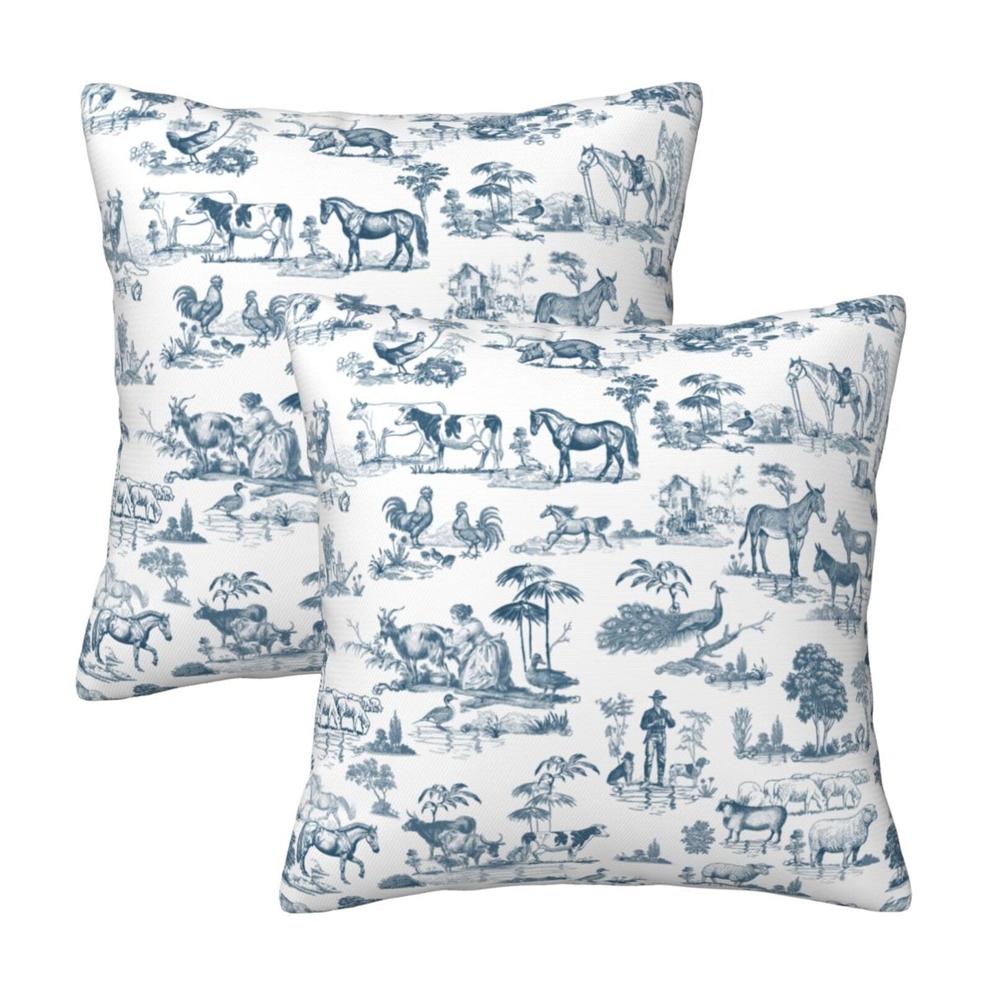 Farmhouse Toile Throw Pillow Covers 18x18 inch Set of 2 Vintage Nature Countryside Velvet Decorative Cushion Covers for Sofa Couch