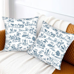 Toile throw pillow covers 18x18 Set of 2 for sofa couch and living room decor