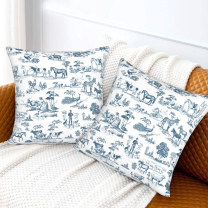 Farmhouse Toile Throw Pillow Covers 18x18 inch Set of 2 Vintage Nature Countryside Velvet Decorative Cushion Covers for Sofa Couch