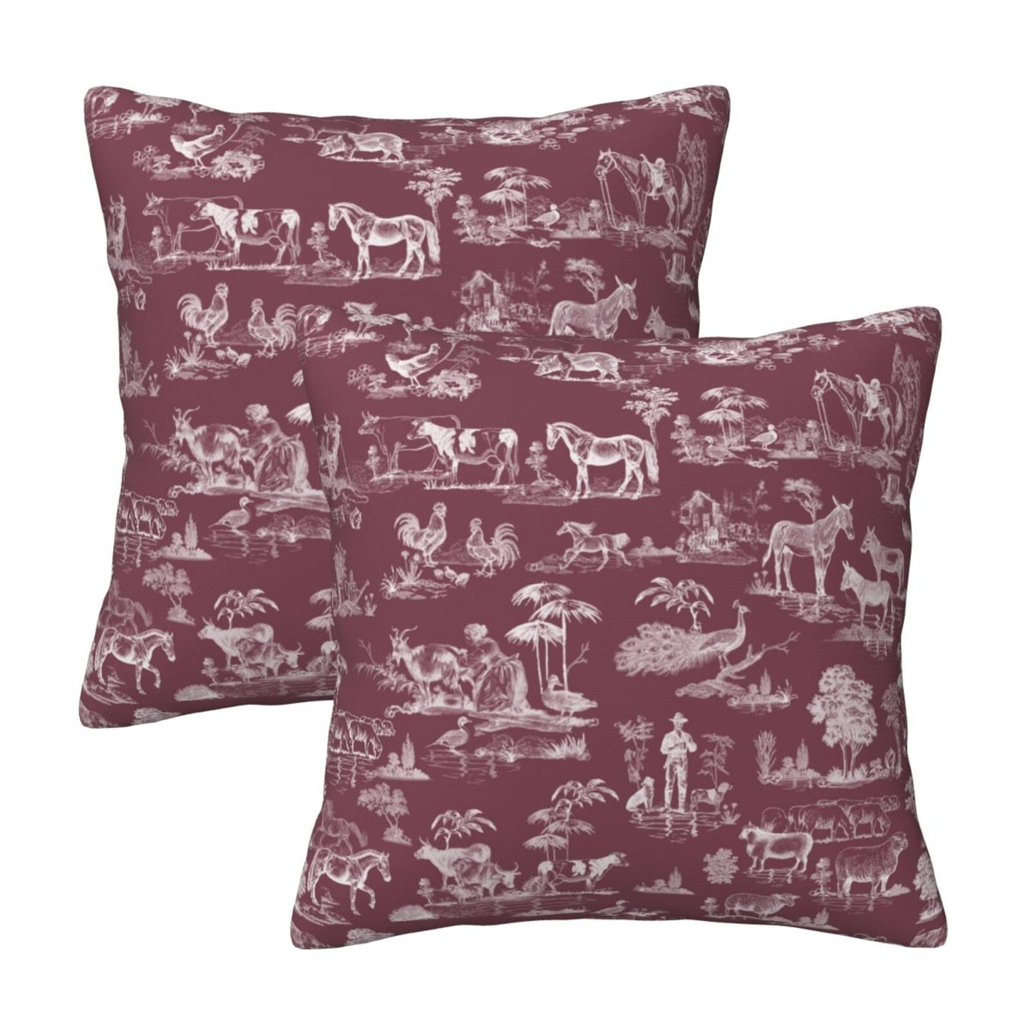 Farmhouse Toile Throw Pillow Covers 18x18 inch Set of 2 Vintage Nature Countryside Velvet Decorative Cushion Covers for Sofa Couch