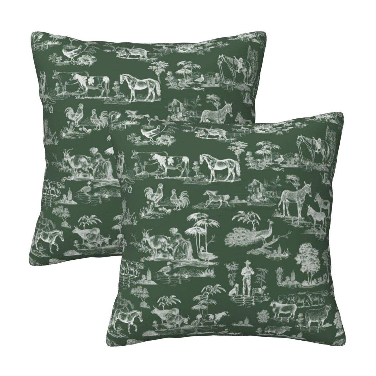 Farmhouse Toile Throw Pillow Covers 18x18 inch Set of 2 Vintage Nature Countryside Velvet Decorative Cushion Covers for Sofa Couch