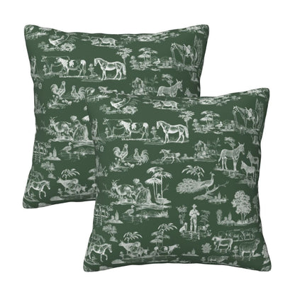 Farmhouse Toile Throw Pillow Covers 18x18 inch Set of 2 Vintage Nature Countryside Velvet Decorative Cushion Covers for Sofa Couch
