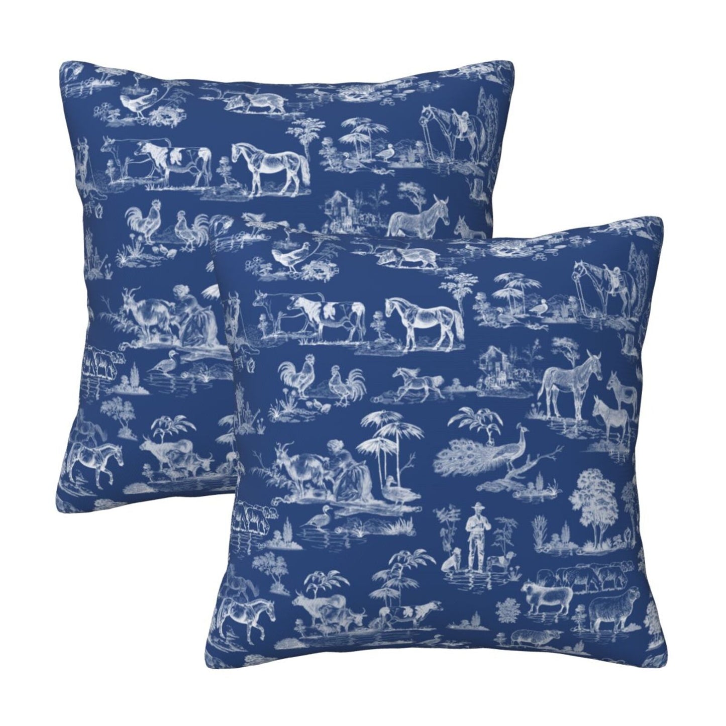 Farmhouse Toile Throw Pillow Covers 18x18 inch Set of 2 Vintage Nature Countryside Velvet Decorative Cushion Covers for Sofa Couch