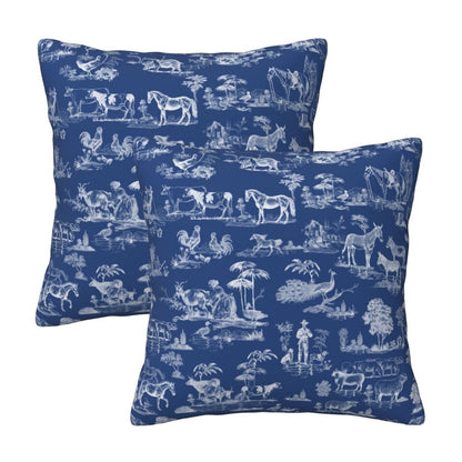 Farmhouse Toile Throw Pillow Covers 18x18 inch Set of 2 Vintage Nature Countryside Velvet Decorative Cushion Covers for Sofa Couch