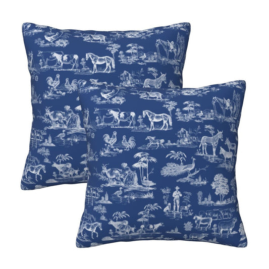 Farmhouse Toile Throw Pillow Covers 18x18 inch Set of 2 Vintage Nature Countryside Velvet Decorative Cushion Covers for Sofa Couch