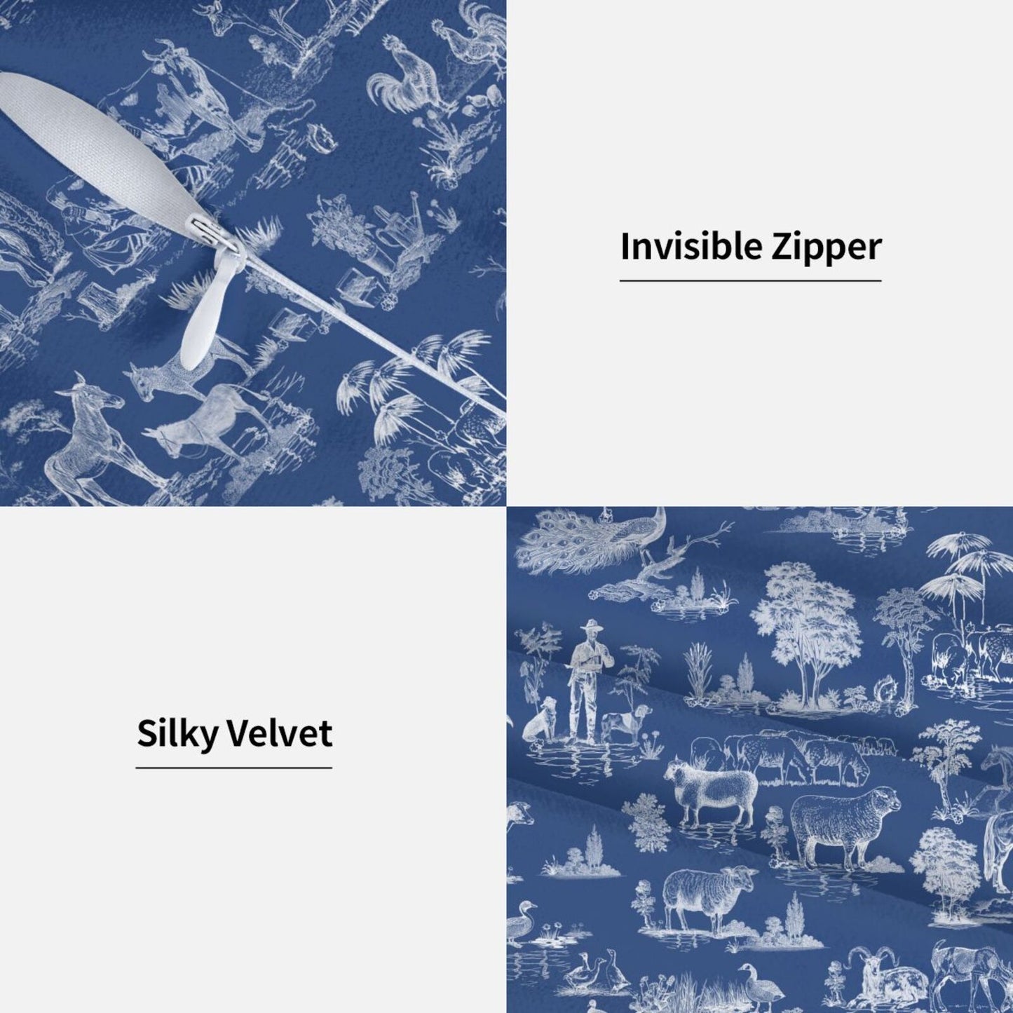 Farmhouse Toile Throw Pillow Covers 18x18 inch Set of 2 Vintage Nature Countryside Velvet Decorative Cushion Covers for Sofa Couch