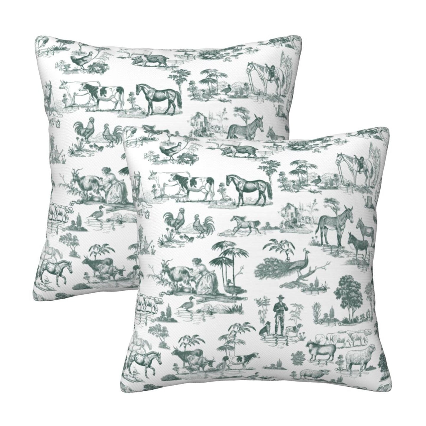 Farmhouse Toile Throw Pillow Covers 18x18 inch Set of 2 Vintage Nature Countryside Velvet Decorative Cushion Covers for Sofa Couch