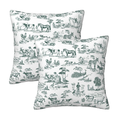 Farmhouse Toile Throw Pillow Covers 18x18 inch Set of 2 Vintage Nature Countryside Velvet Decorative Cushion Covers for Sofa Couch