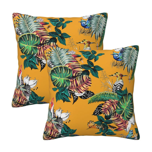 Bird Floral Throw Pillow Covers 18x18 inch Set of 2 Tropical Leaf Velvet Decorative Cushion Covers for Sofa Couch