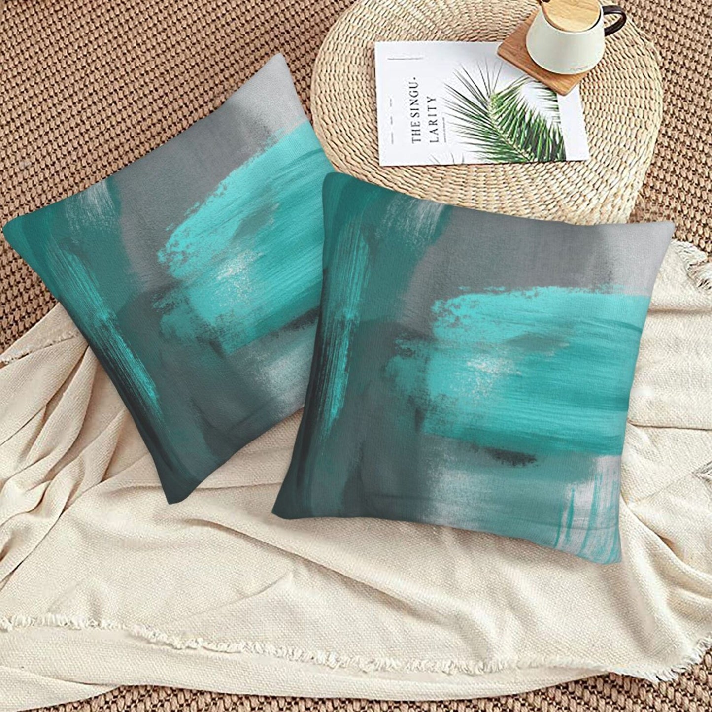 Abstract Throw Pillow Covers 18x18 inch Set of 2 Modern Art Velvet Decorative Cushion Covers for Bedroom Sofa Living Room