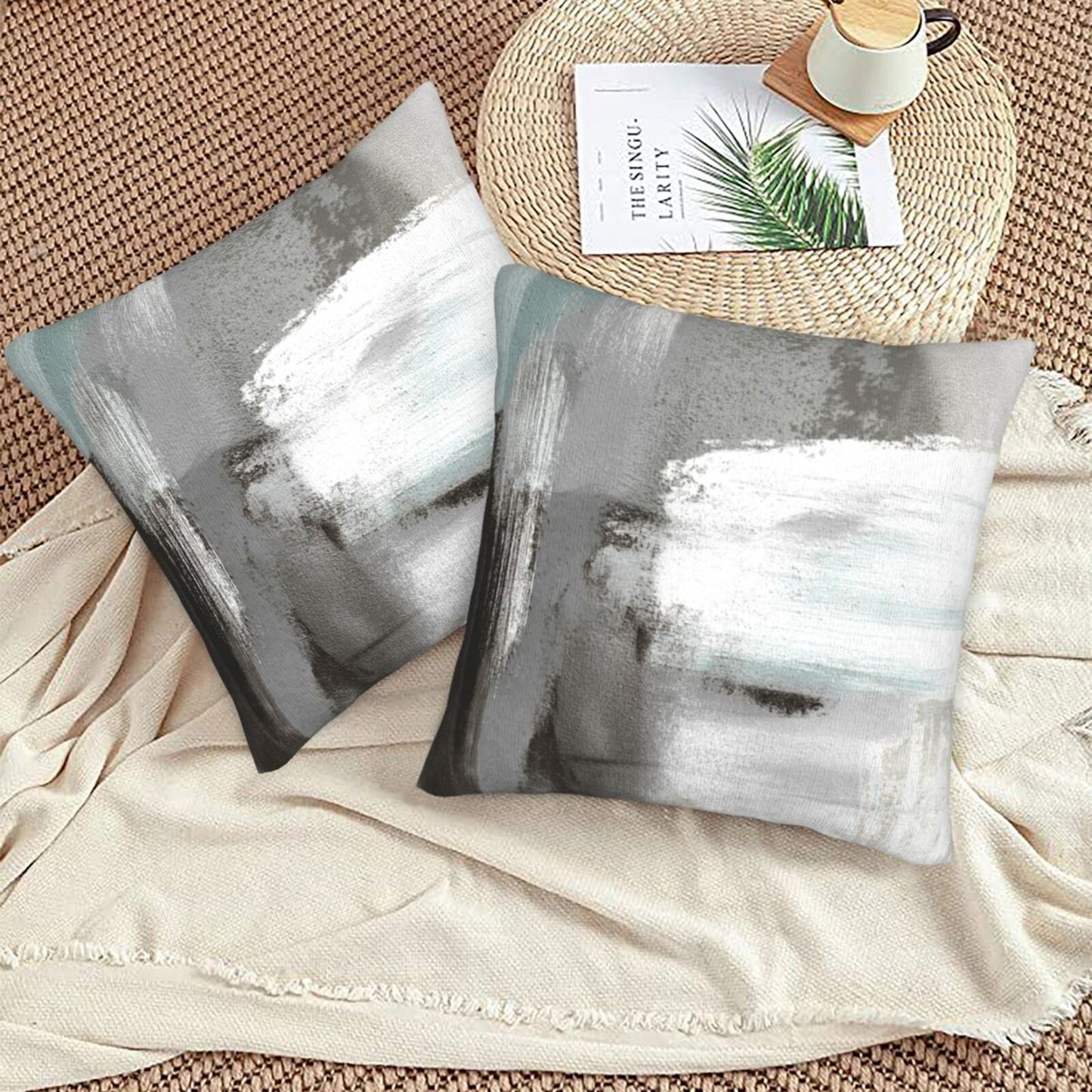 Abstract Throw Pillow Covers 18x18 inch Set of 2 Modern Art Velvet Decorative Cushion Covers for Bedroom Sofa Living Room