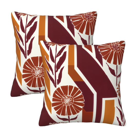 Fall Floral Throw Pillow Covers 18x18 inch Set of 2 Modern Geometric Velvet Decorative Cushion Covers for Sofa Couch Living Room
