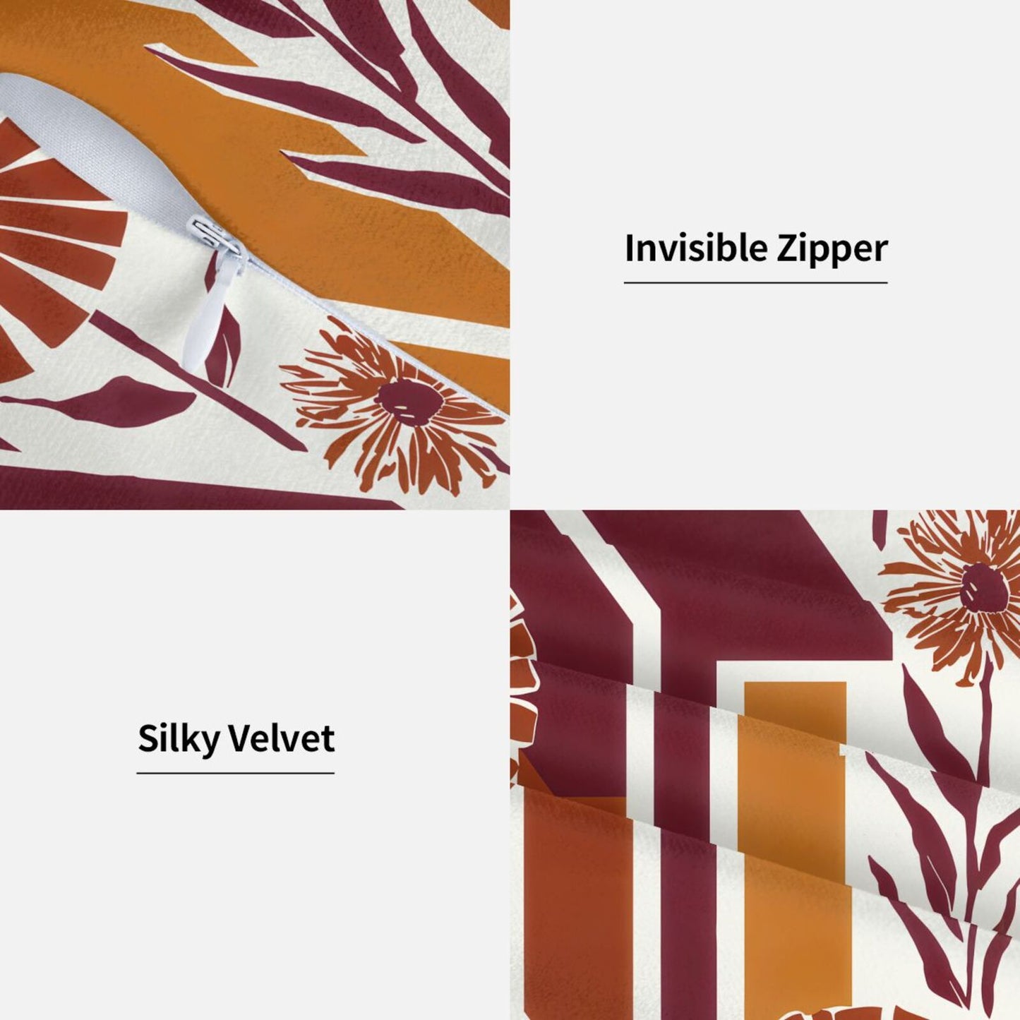 Fall Floral Throw Pillow Covers 18x18 inch Set of 2 Modern Geometric Velvet Decorative Cushion Covers for Sofa Couch Living Room