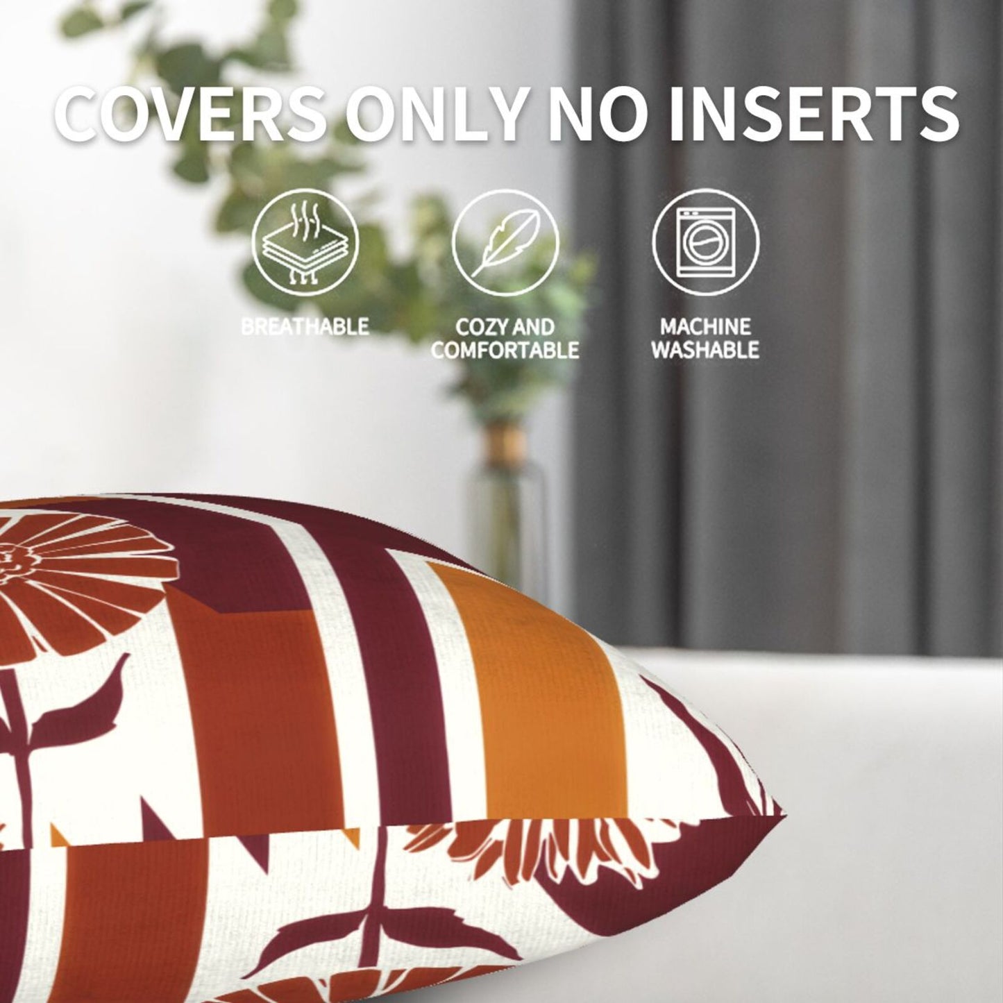 Fall Floral Throw Pillow Covers 18x18 inch Set of 2 Modern Geometric Velvet Decorative Cushion Covers for Sofa Couch Living Room