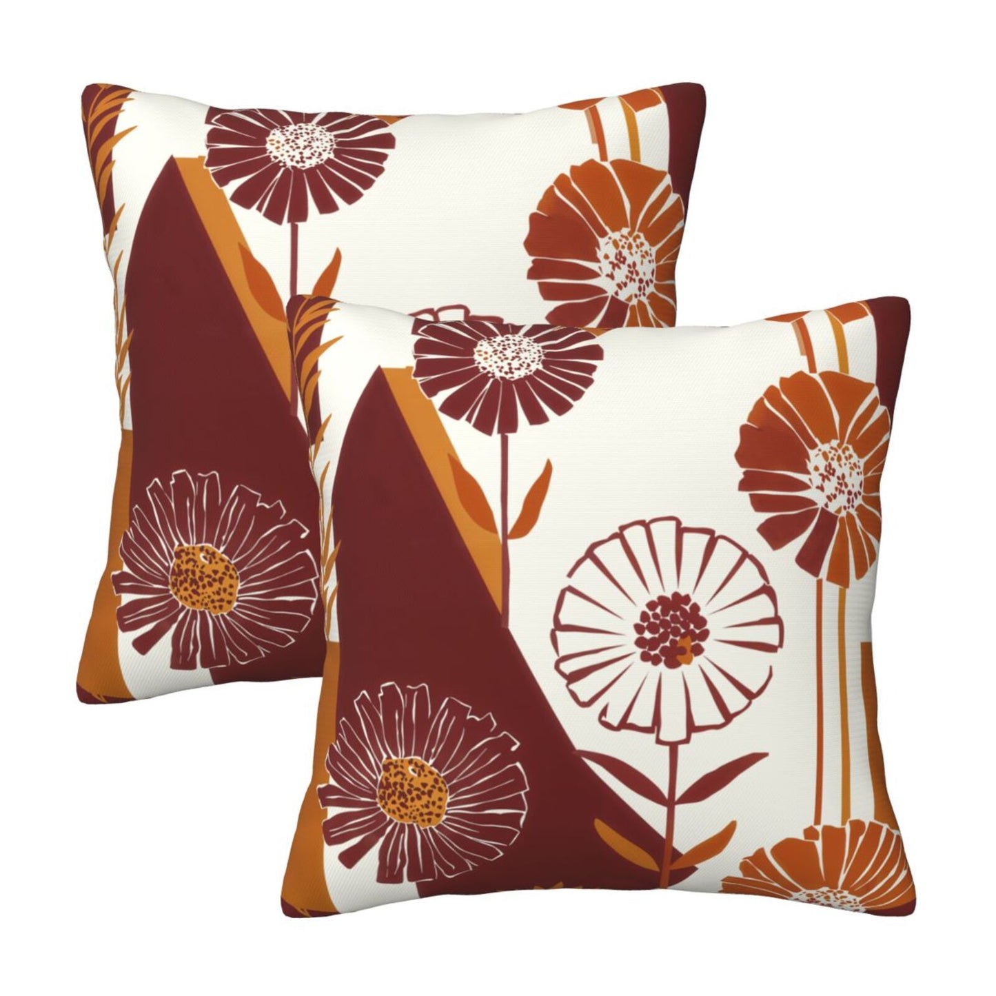 Fall Floral Throw Pillow Covers 18x18 inch Set of 2 Modern Geometric Velvet Decorative Cushion Covers for Sofa Couch Living Room