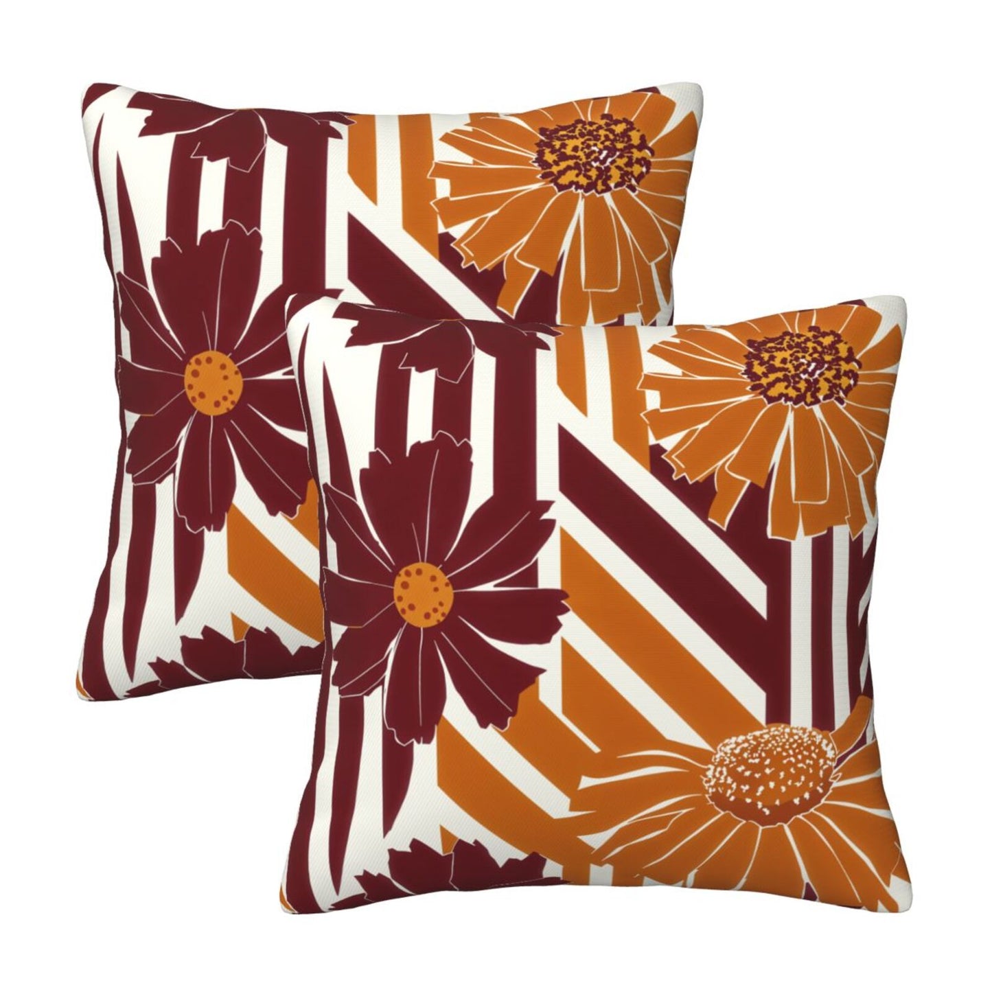 Fall Floral Throw Pillow Covers 18x18 inch Set of 2 Modern Geometric Velvet Decorative Cushion Covers for Sofa Couch Living Room
