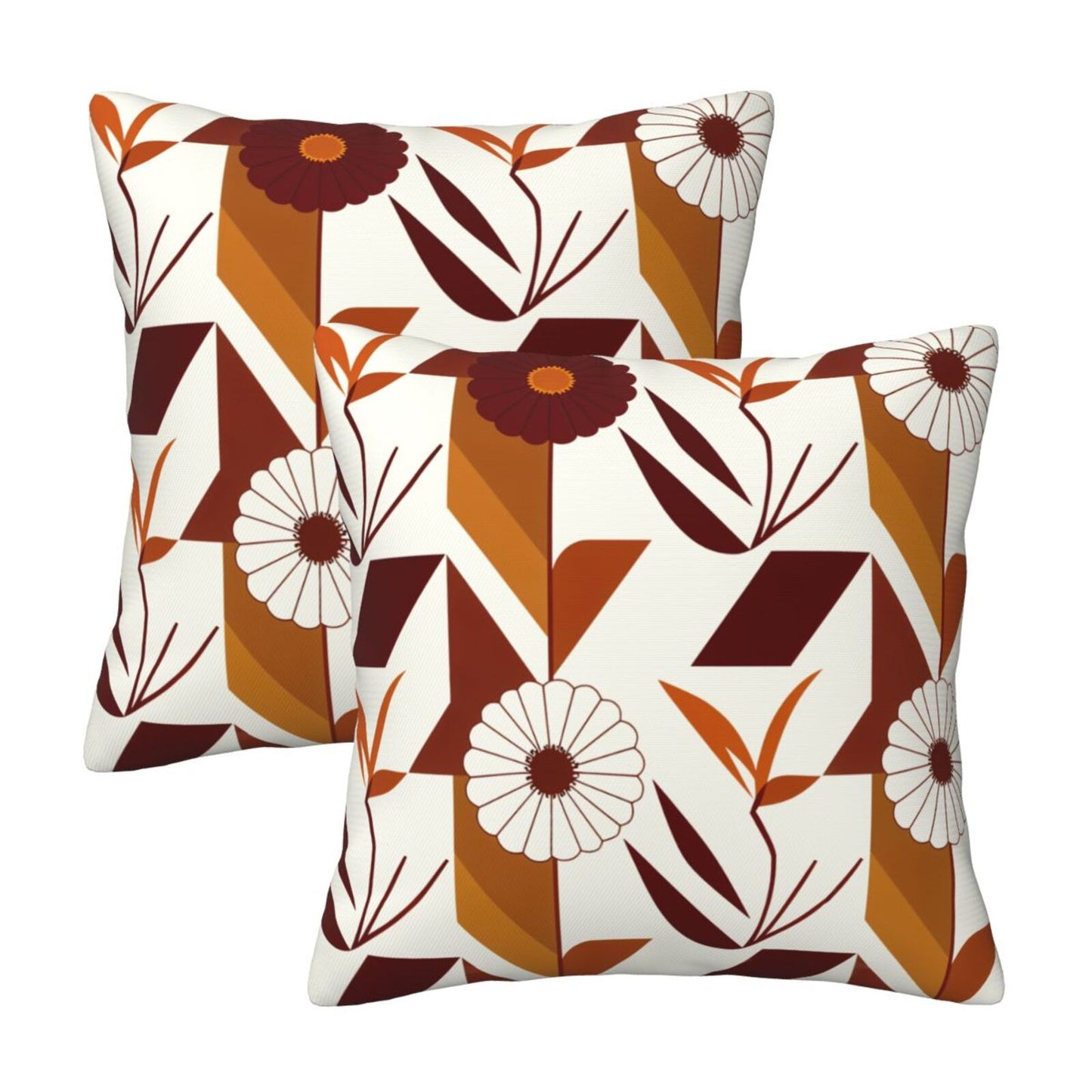 Fall Floral Throw Pillow Covers 18x18 inch Set of 2 Modern Geometric Velvet Decorative Cushion Covers for Sofa Couch Living Room