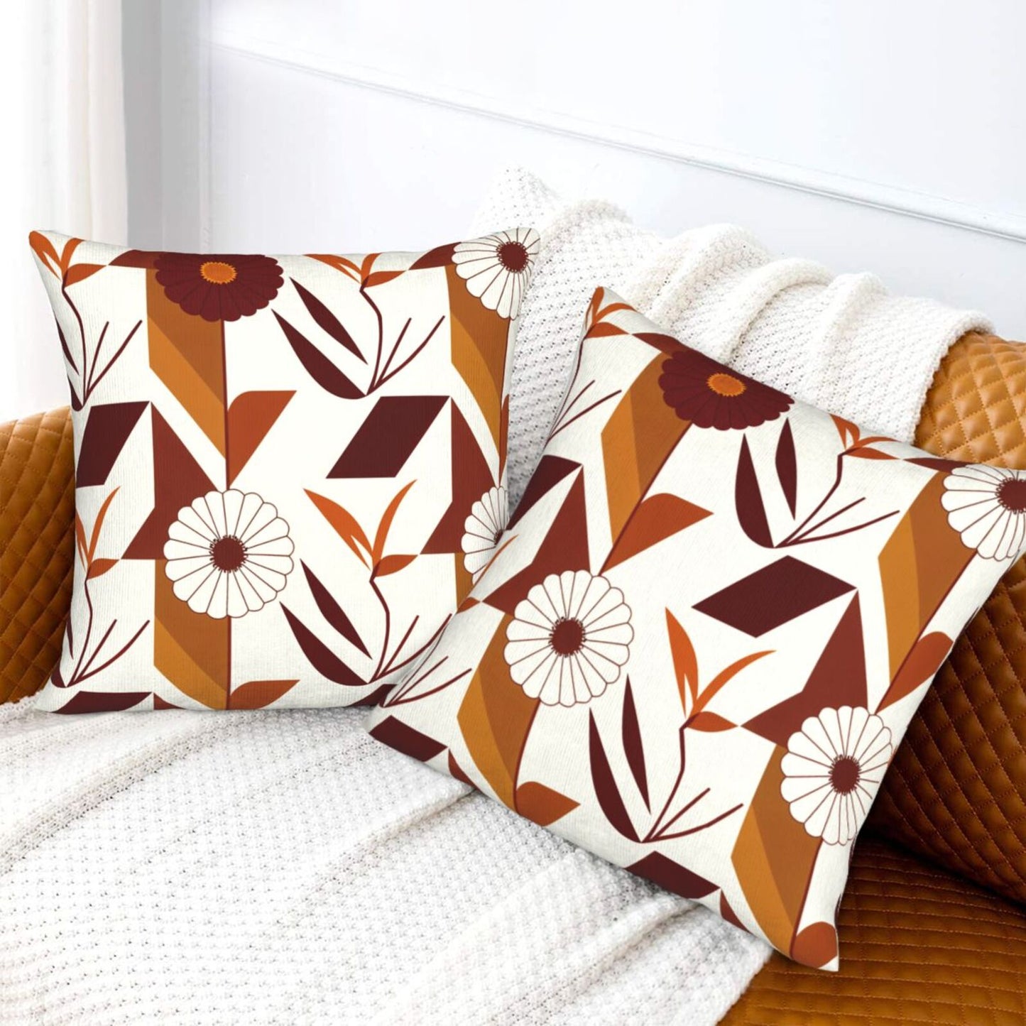 Fall Floral Throw Pillow Covers 18x18 inch Set of 2 Modern Geometric Velvet Decorative Cushion Covers for Sofa Couch Living Room