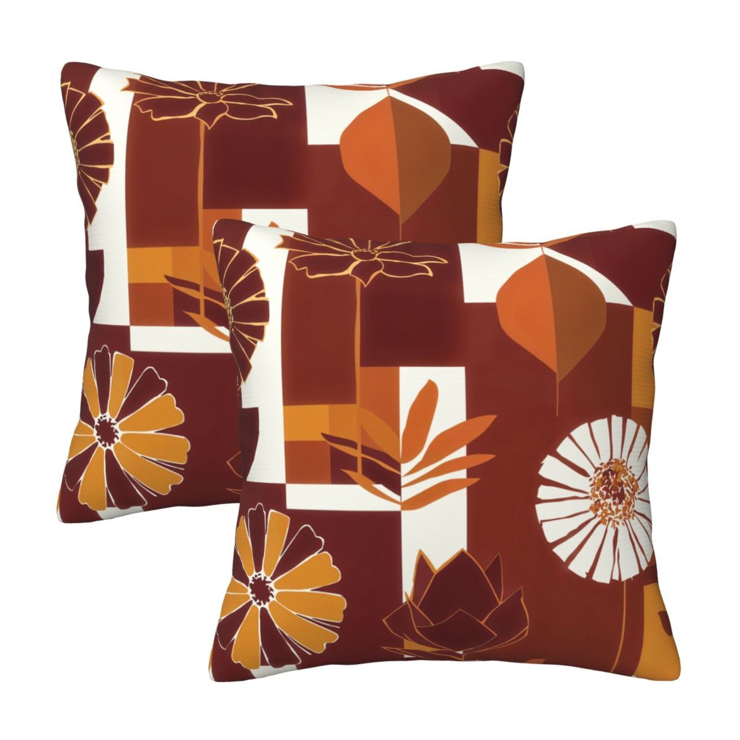 Fall Floral Throw Pillow Covers 18x18 inch Set of 2 Modern Geometric Velvet Decorative Cushion Covers for Sofa Couch Living Room