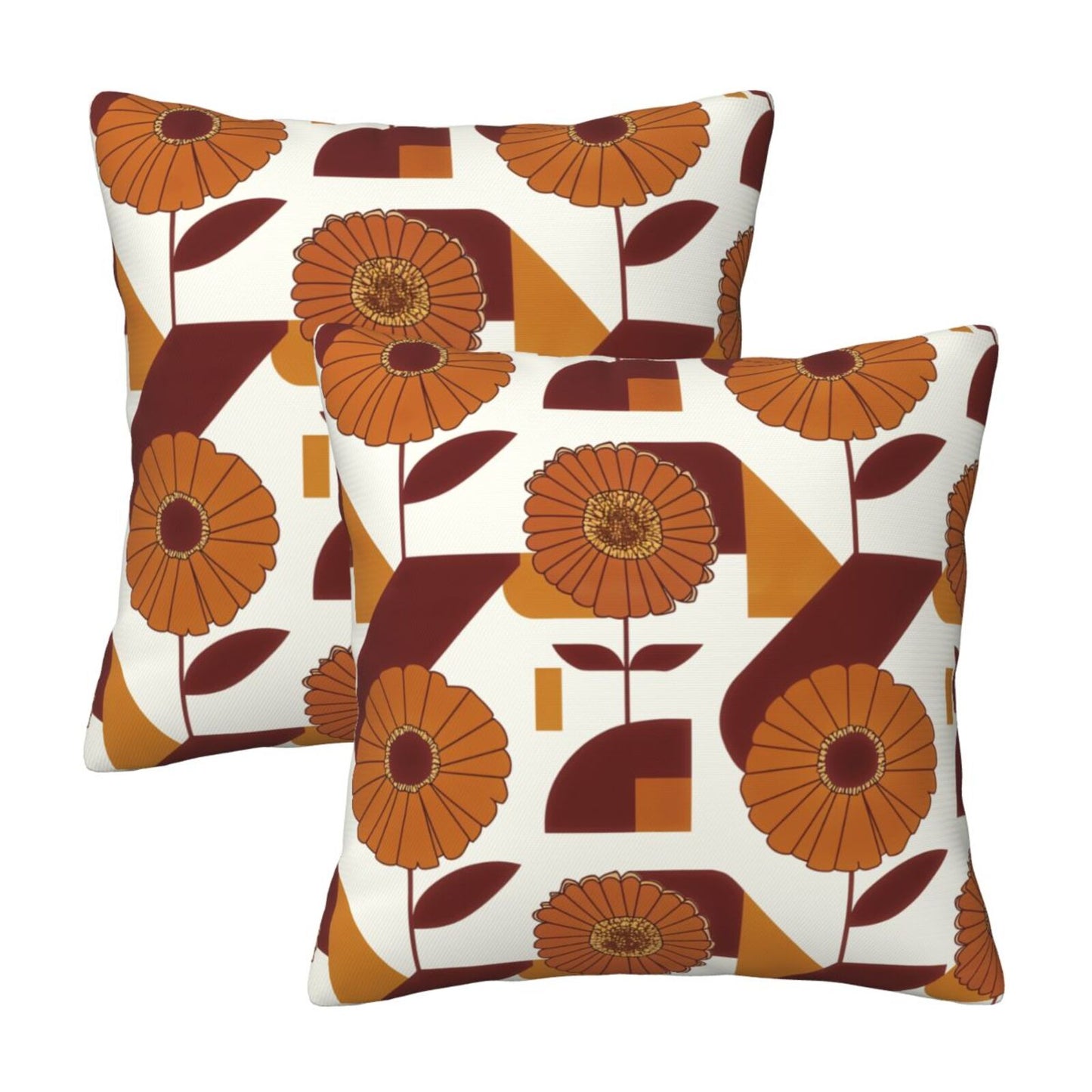 Fall Floral Throw Pillow Covers 18x18 inch Set of 2 Modern Geometric Velvet Decorative Cushion Covers for Sofa Couch Living Room