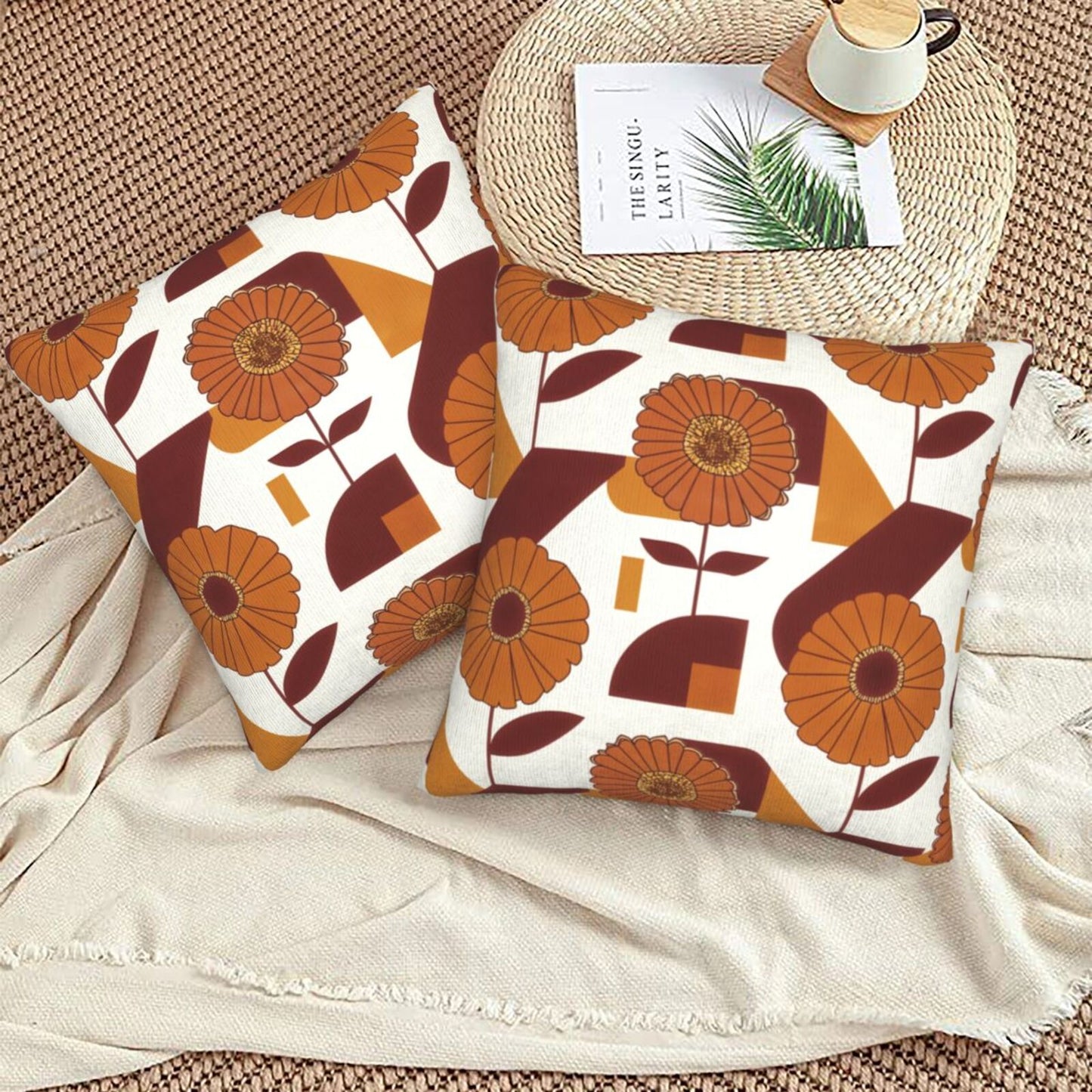Fall Floral Throw Pillow Covers 18x18 inch Set of 2 Modern Geometric Velvet Decorative Cushion Covers for Sofa Couch Living Room