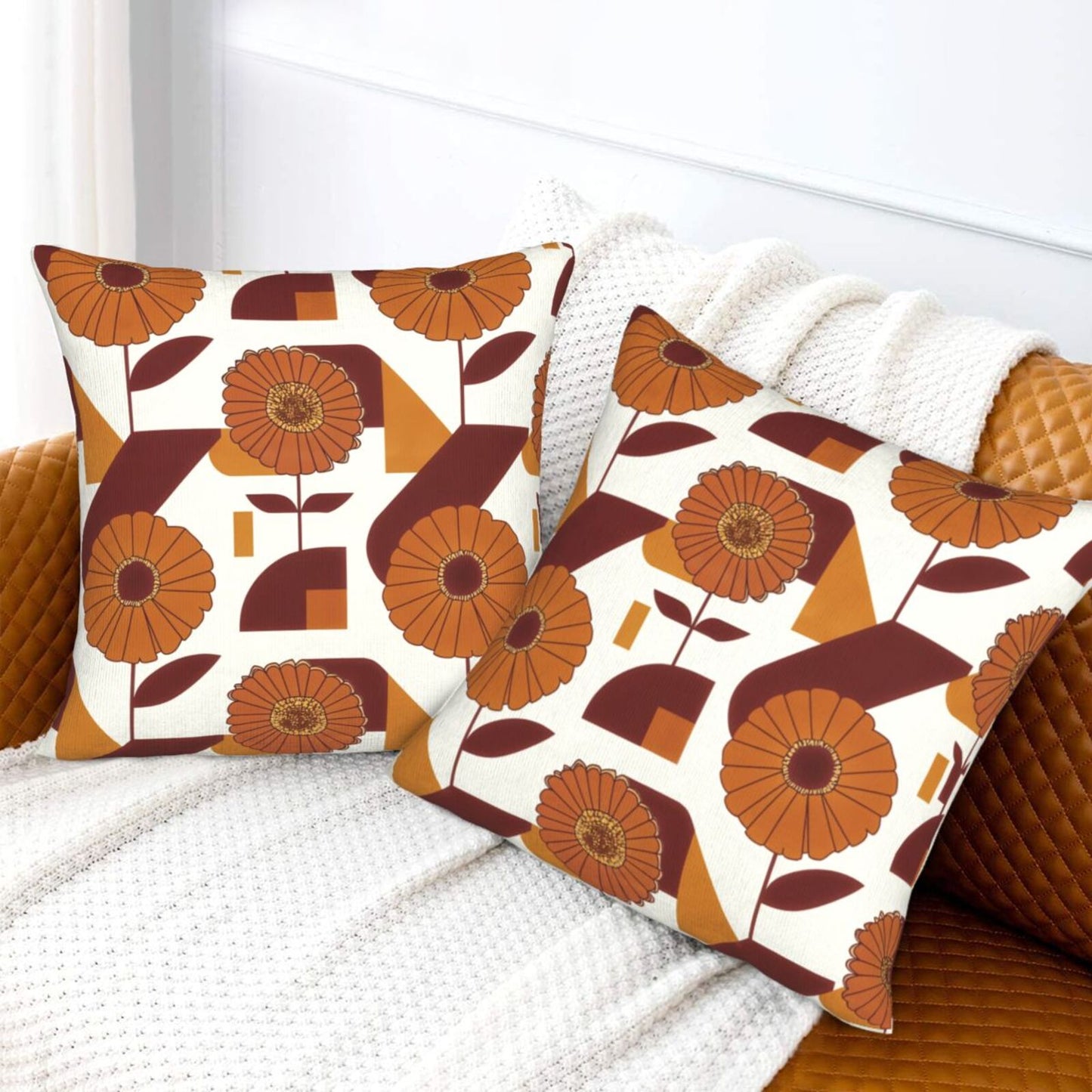 Fall Floral Throw Pillow Covers 18x18 inch Set of 2 Modern Geometric Velvet Decorative Cushion Covers for Sofa Couch Living Room