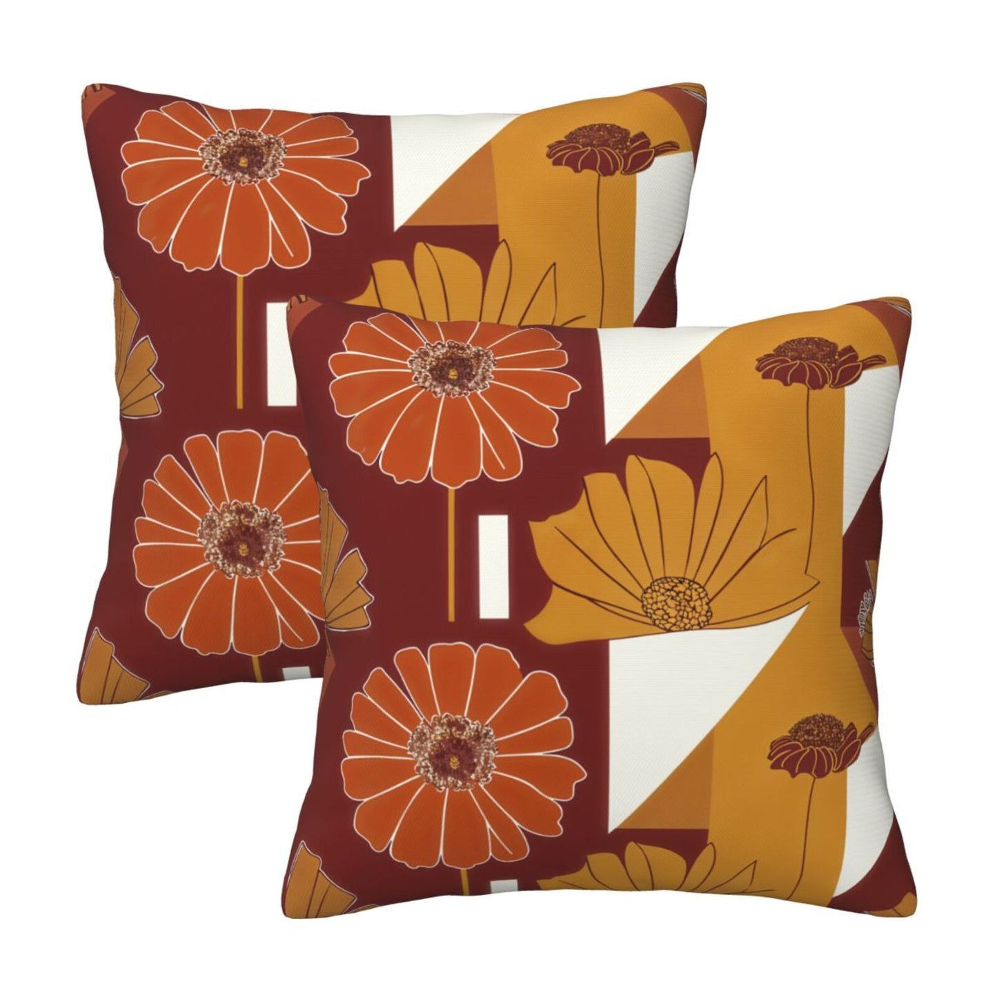Fall Floral Throw Pillow Covers 18x18 inch Set of 2 Modern Geometric Velvet Decorative Cushion Covers for Sofa Couch Living Room