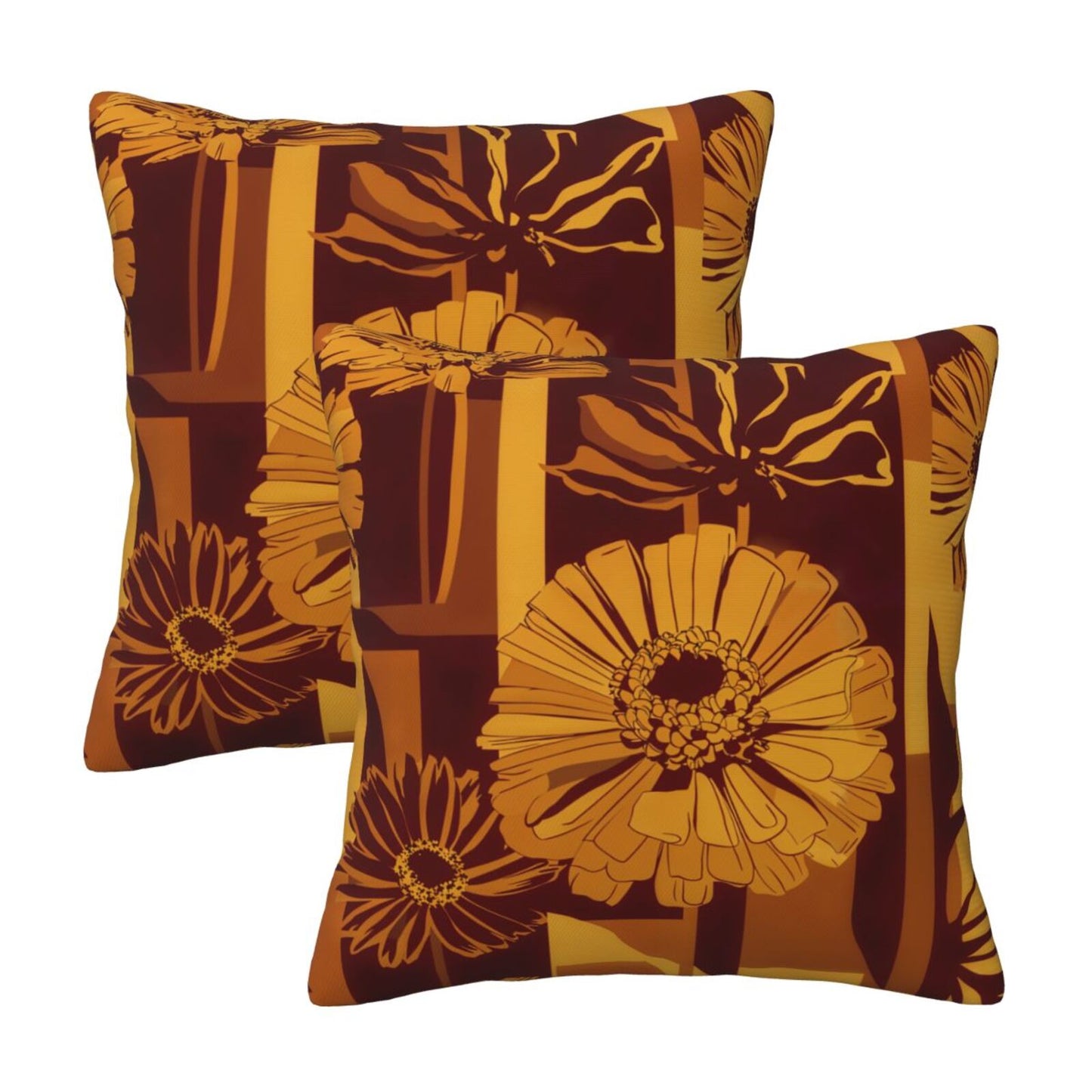 Fall Floral Throw Pillow Covers 18x18 inch Set of 2 Modern Geometric Velvet Decorative Cushion Covers for Sofa Couch Living Room