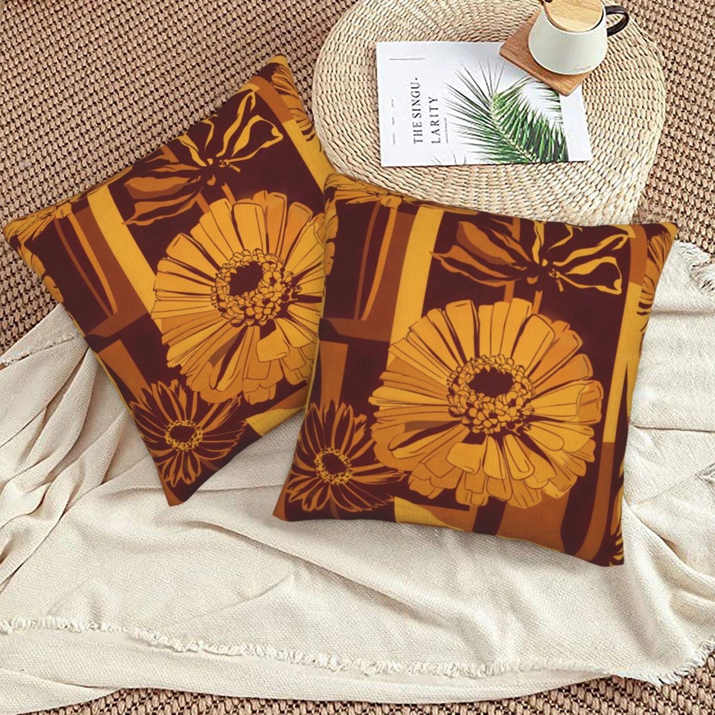 Fall Floral Throw Pillow Covers 18x18 inch Set of 2 Modern Geometric Velvet Decorative Cushion Covers for Sofa Couch Living Room