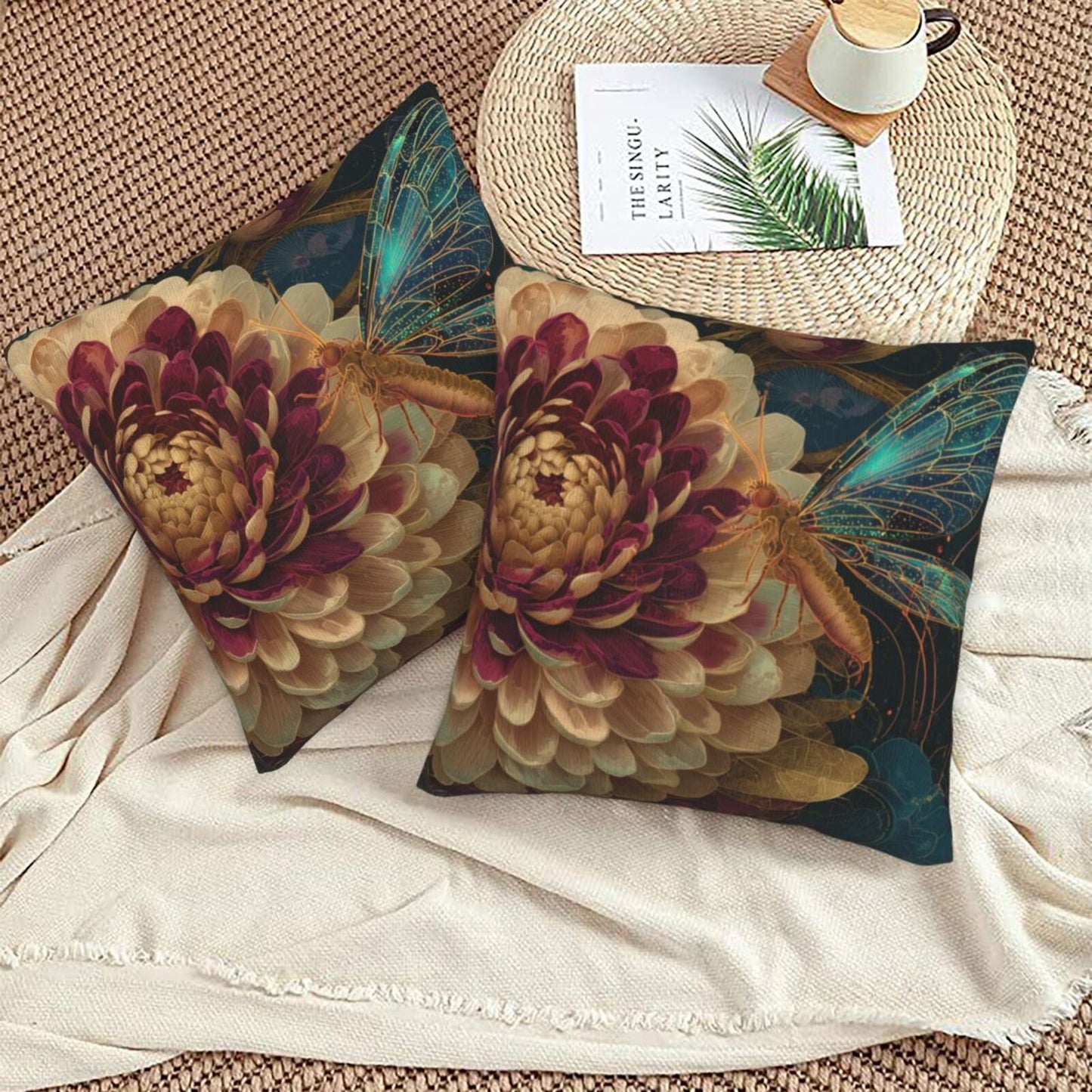Autumn Throw Pillow Covers 18x18 inch Set of 2 Floral Velvet Decorative Cushion Covers for Sofa Couch Living Room