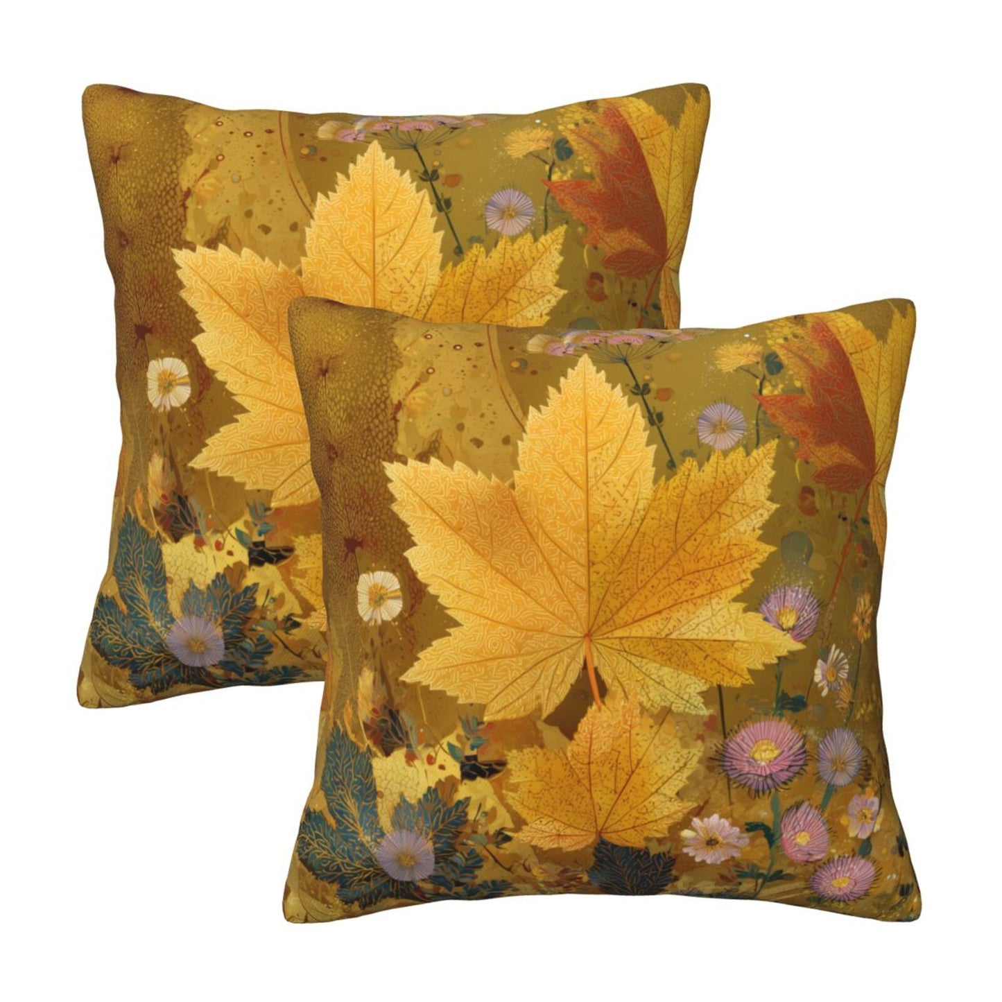 Autumn Throw Pillow Covers 18x18 inch Set of 2 Floral Velvet Decorative Cushion Covers for Sofa Couch Living Room