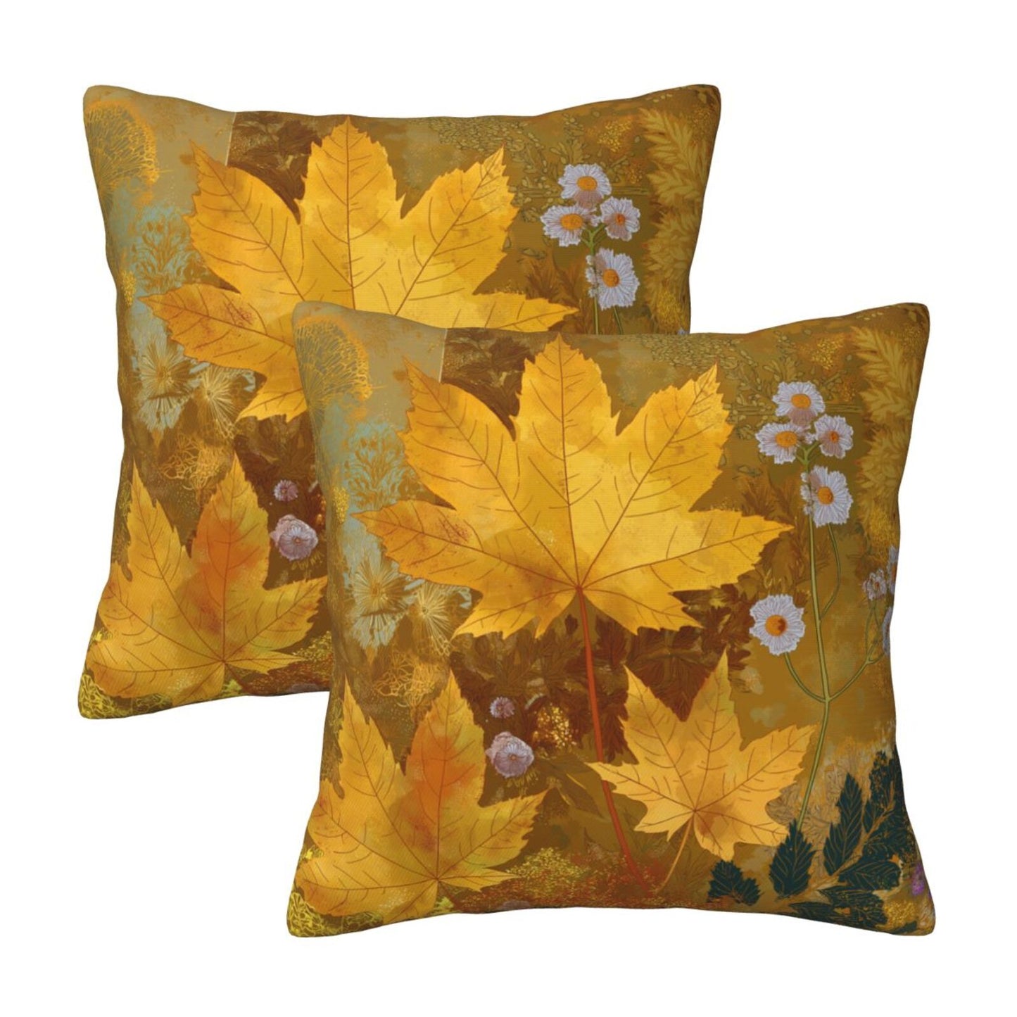 Autumn Throw Pillow Covers 18x18 inch Set of 2 Floral Velvet Decorative Cushion Covers for Sofa Couch Living Room