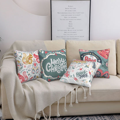Scandinavian Christmas Throw Pillow Covers 18x18 inch Set of 4 Winter Holiday Folk Art Decorative Cushion Covers for Sofa Couch Home