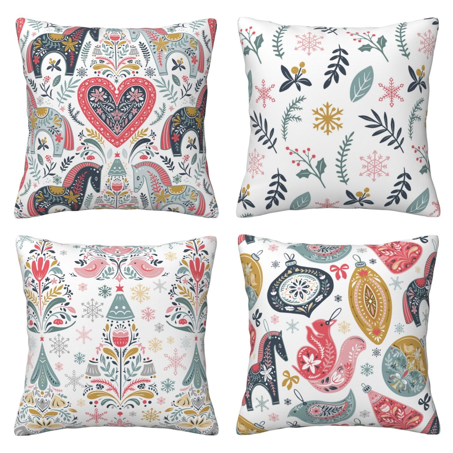 Scandinavian Christmas Throw Pillow Covers 18x18 inch Set of 4 Winter Holiday Folk Art Decorative Cushion Covers for Sofa Couch Home