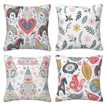 Scandinavian Christmas Throw Pillow Covers 18x18 inch Set of 4 Winter Holiday Folk Art Decorative Cushion Covers for Sofa Couch Home
