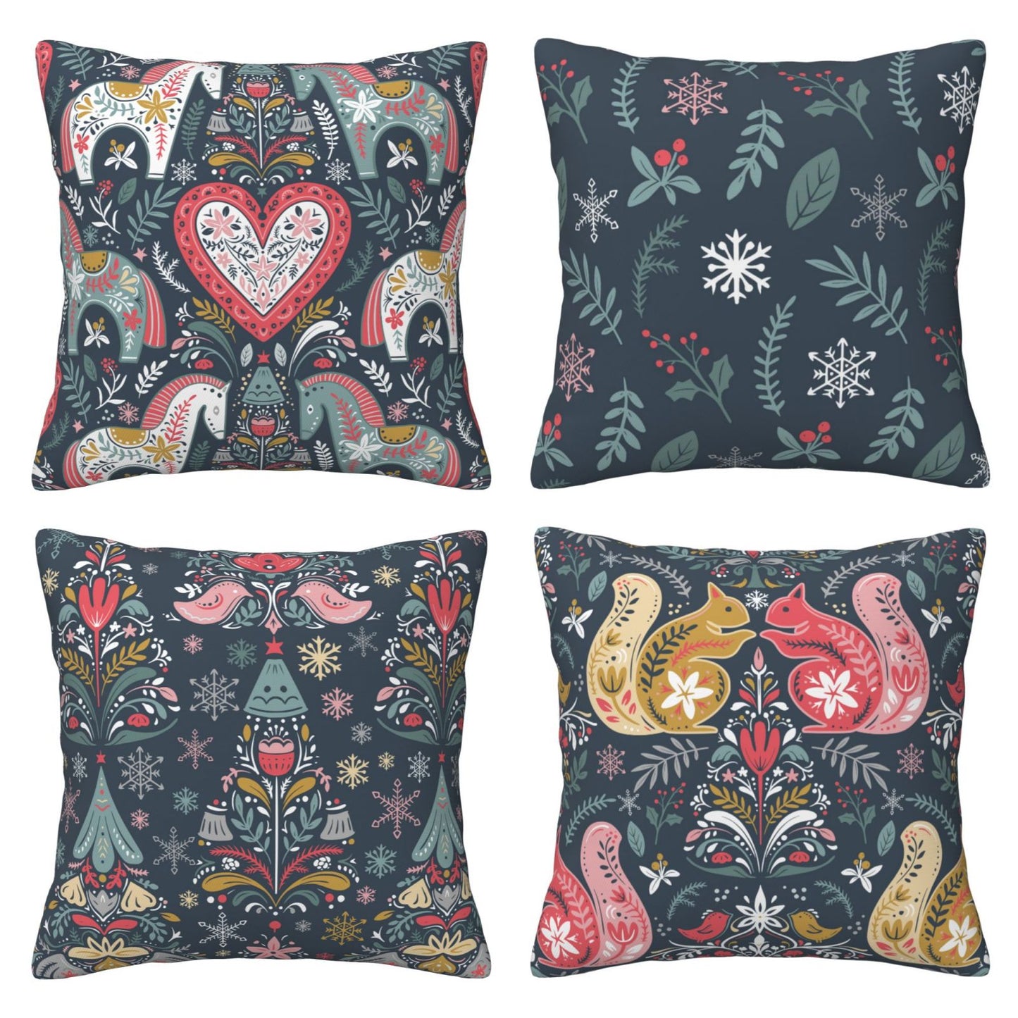 Scandinavian Christmas Throw Pillow Covers 18x18 inch Set of 4 Winter Holiday Folk Art Decorative Cushion Covers for Sofa Couch Home