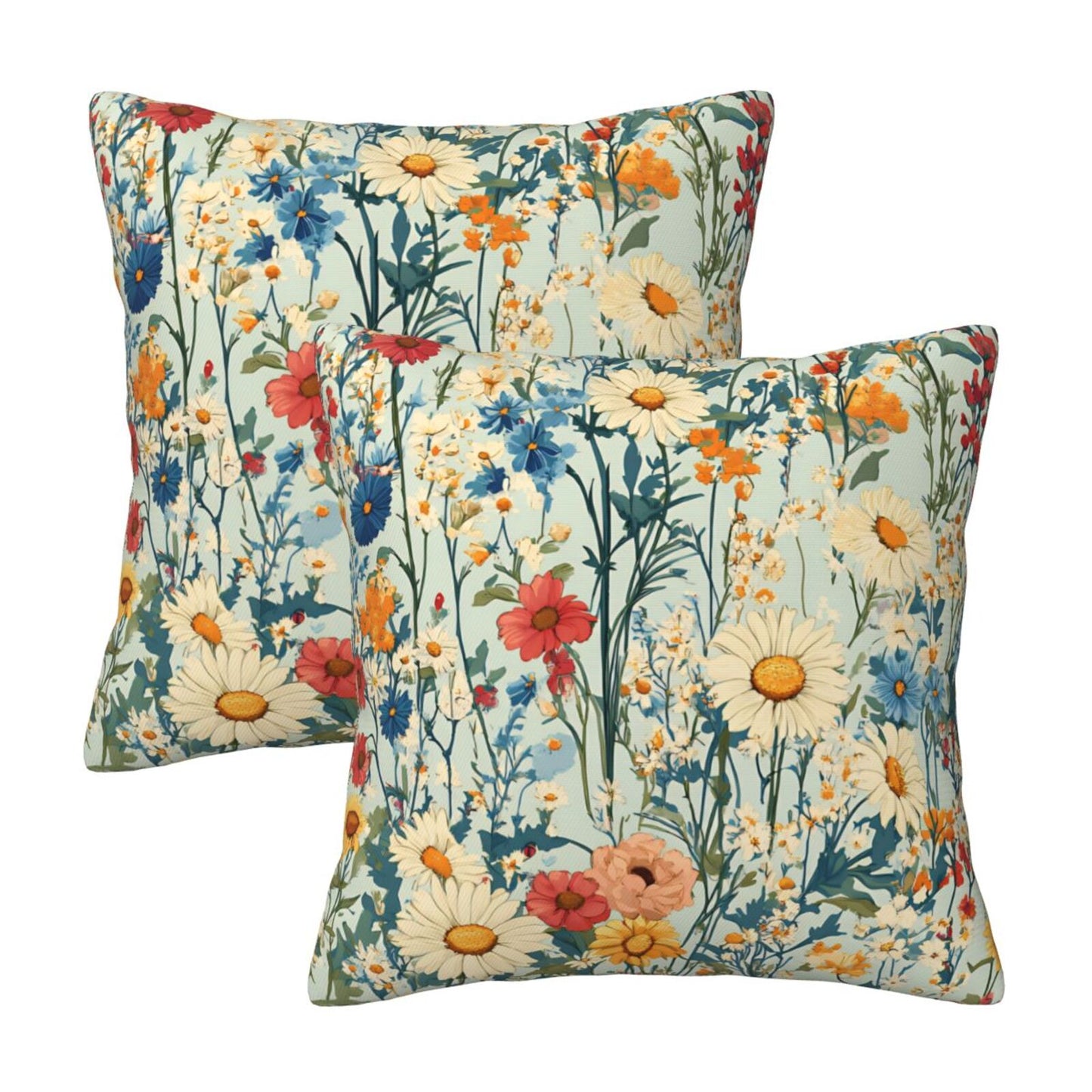 Meadow Garden Wildflower Velvet Throw Pillow Covers - Farmhouse Floral Decorative Cushions (Set of 2)