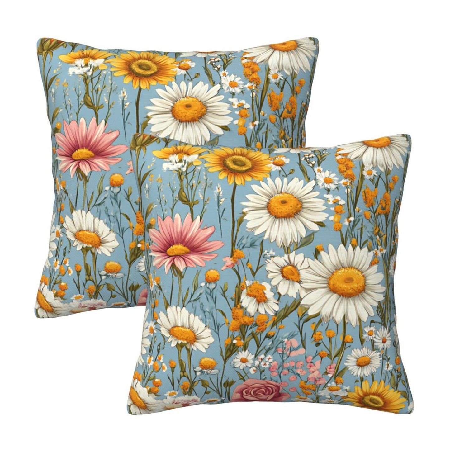 Meadow Garden Wildflower Velvet Throw Pillow Covers - Farmhouse Floral Decorative Cushions (Set of 2)