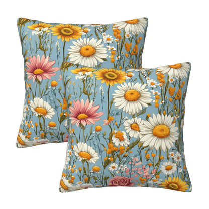 Meadow Garden Wildflower Velvet Throw Pillow Covers - Farmhouse Floral Decorative Cushions (Set of 2)