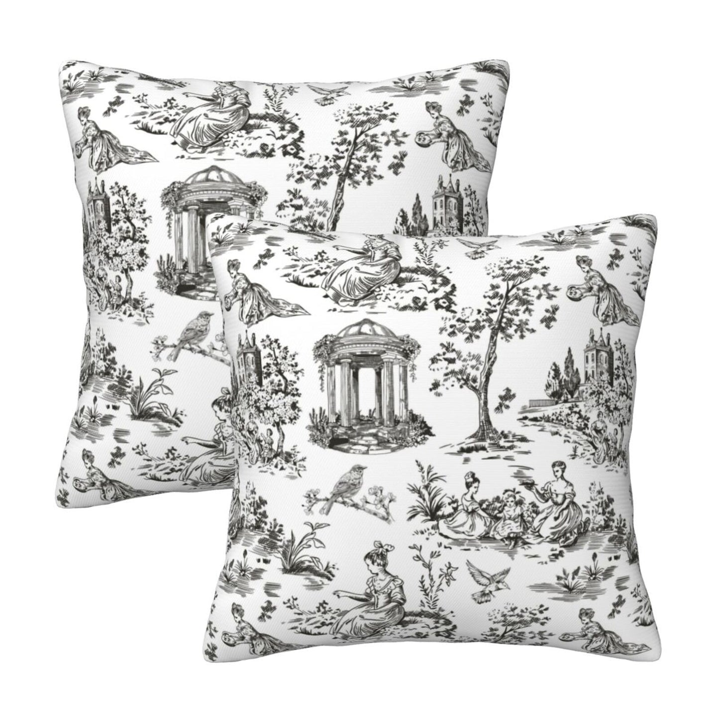 Farmhouse Toile Throw Pillow Covers | French Country Velvet Decorative Cushion Covers